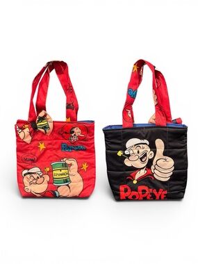 Handmade Popeye Cartoon Tote Bag Duo - Red & Black
